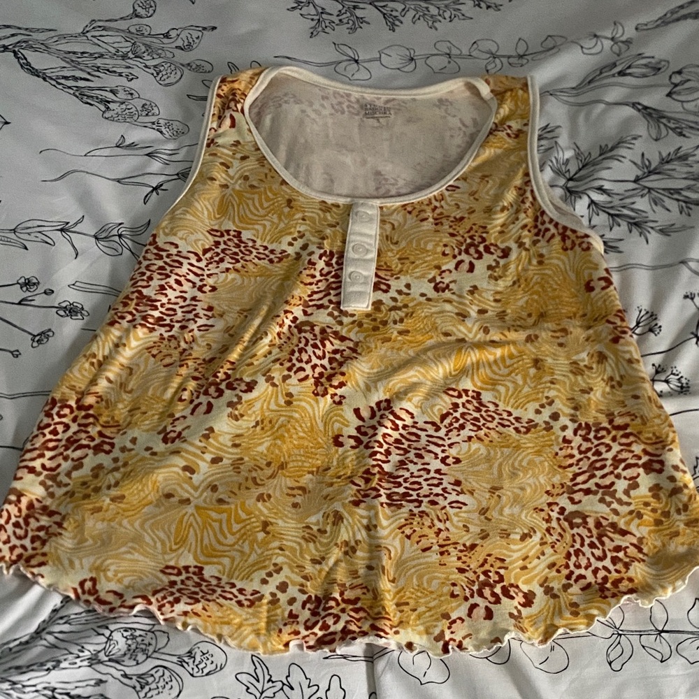 Badgley Mischka Yellow and Red Patterned Tank Top